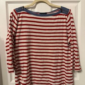 Ralph Lauren Jeans Company Red and White Boatneck Top with Blue Trim